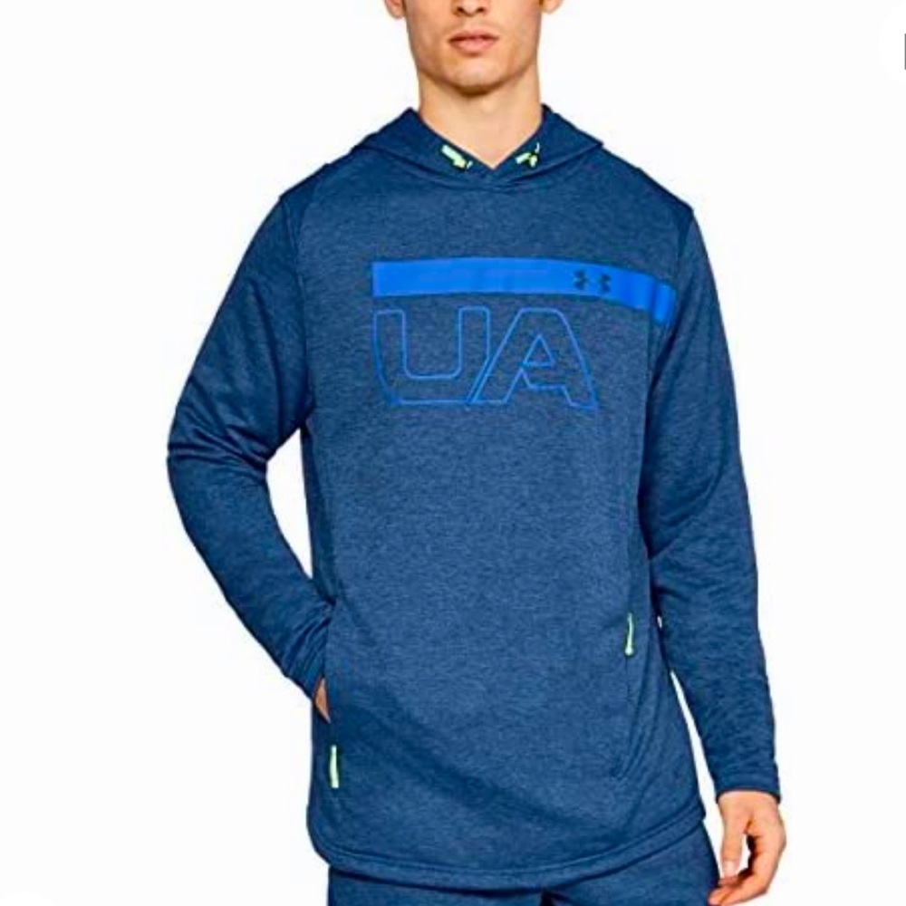 Under Armour MK-1 ColdGear Terry Graphic UA Pullover Hoodie Sweatshirt Blue LG